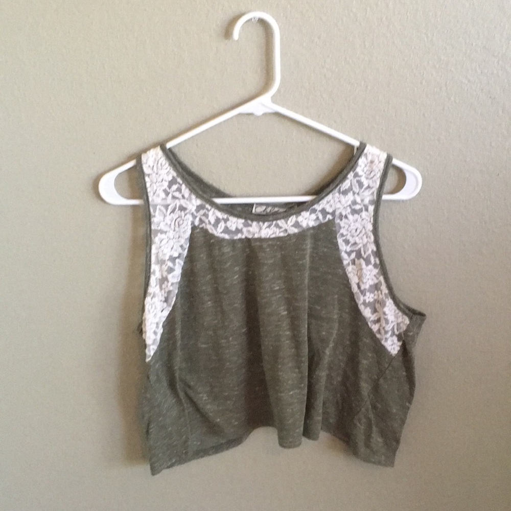 Green and lace tank top with open back